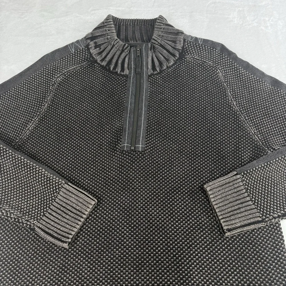 Carbon 2 Cobalt Cable Sweater 1/4 Zip Mens Large Gray Waffle Geometric Textured‎